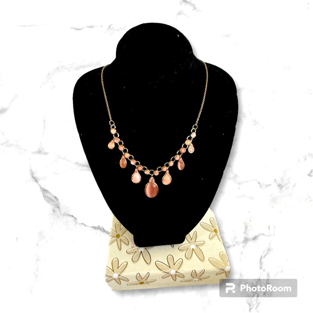 Goldtone and cat eye dainty dangly pendant Boho necklace